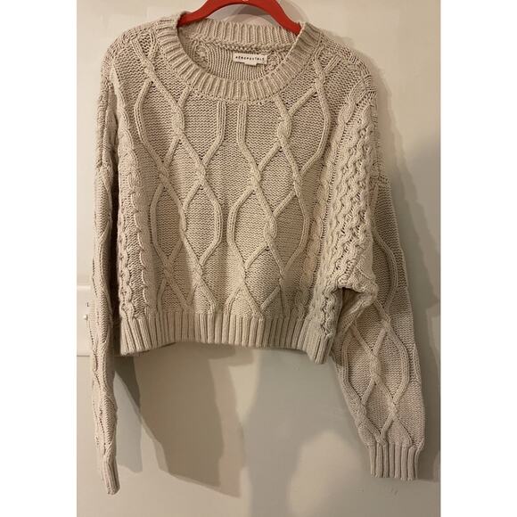 New Aeropostale Women’s Chunky Knit Sweater Beige Large Cropped Pullover - Picture 1 of 3